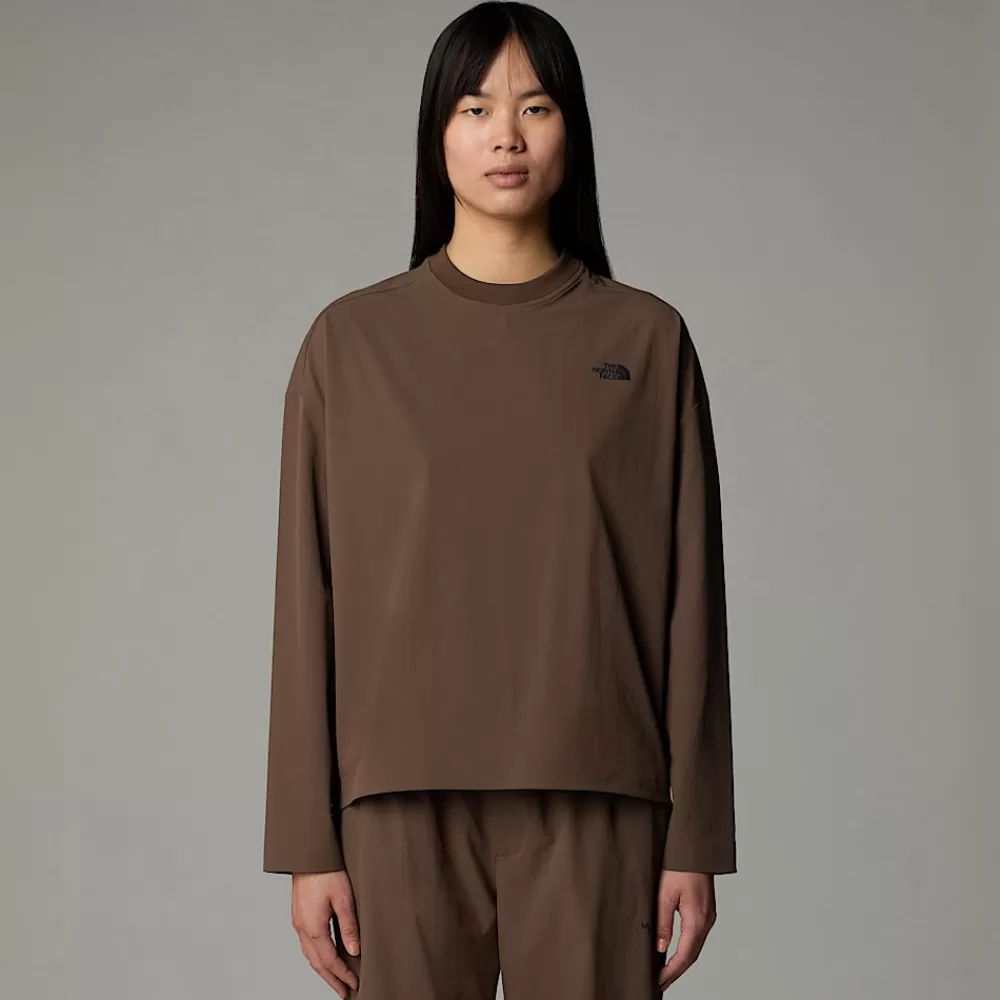 New The North Face Damski Tkany T-shirt Z Długim Rękawem Smokey Brown