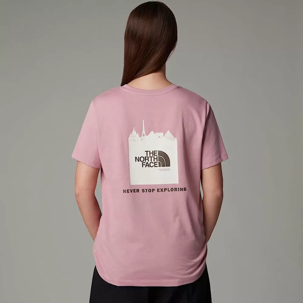 Store The North Face Damski T-shirt France Redbox Mauve -White Dune - Smokey Brown