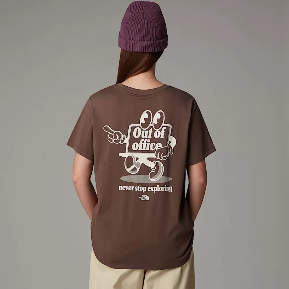 Hot The North Face Damski T-shirt O Luźnym Kroju Cartoon Smokey Brown-White Dune