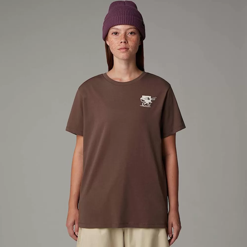 Hot The North Face Damski T-shirt O Luźnym Kroju Cartoon Smokey Brown-White Dune