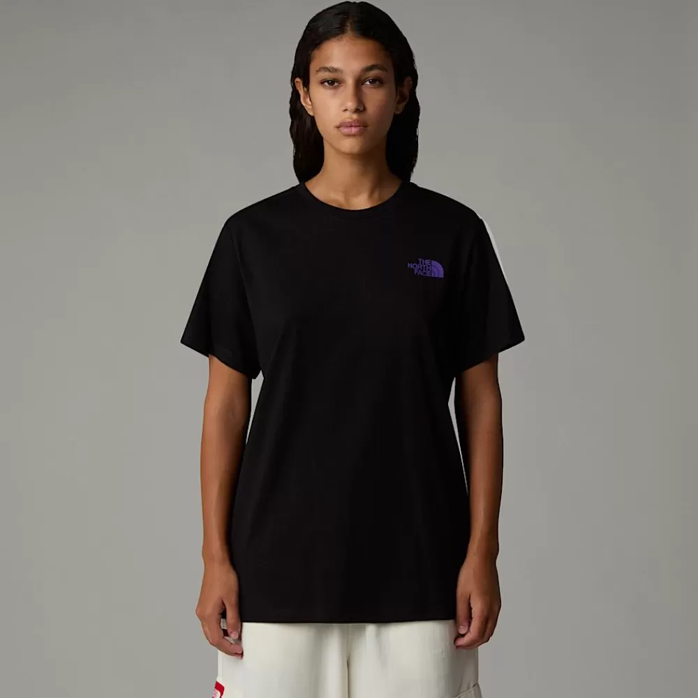 Hot The North Face Damski T-shirt O Luźnym Kroju Z Grafiką Redbox TNF Black-Peak Purple 3D Summit Mesh Print