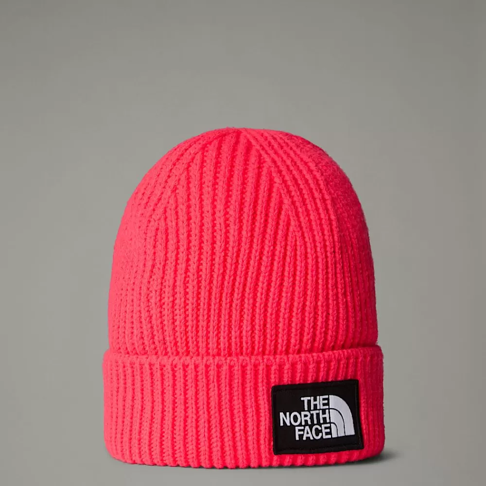 Online The North Face Dziecięca Czapka Beanie Z Mankietem I Prostokątnym Logo TNF Radiant Poppy