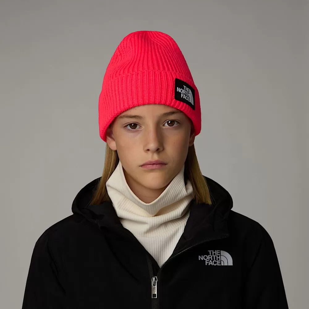 Online The North Face Dziecięca Czapka Beanie Z Mankietem I Prostokątnym Logo TNF Radiant Poppy