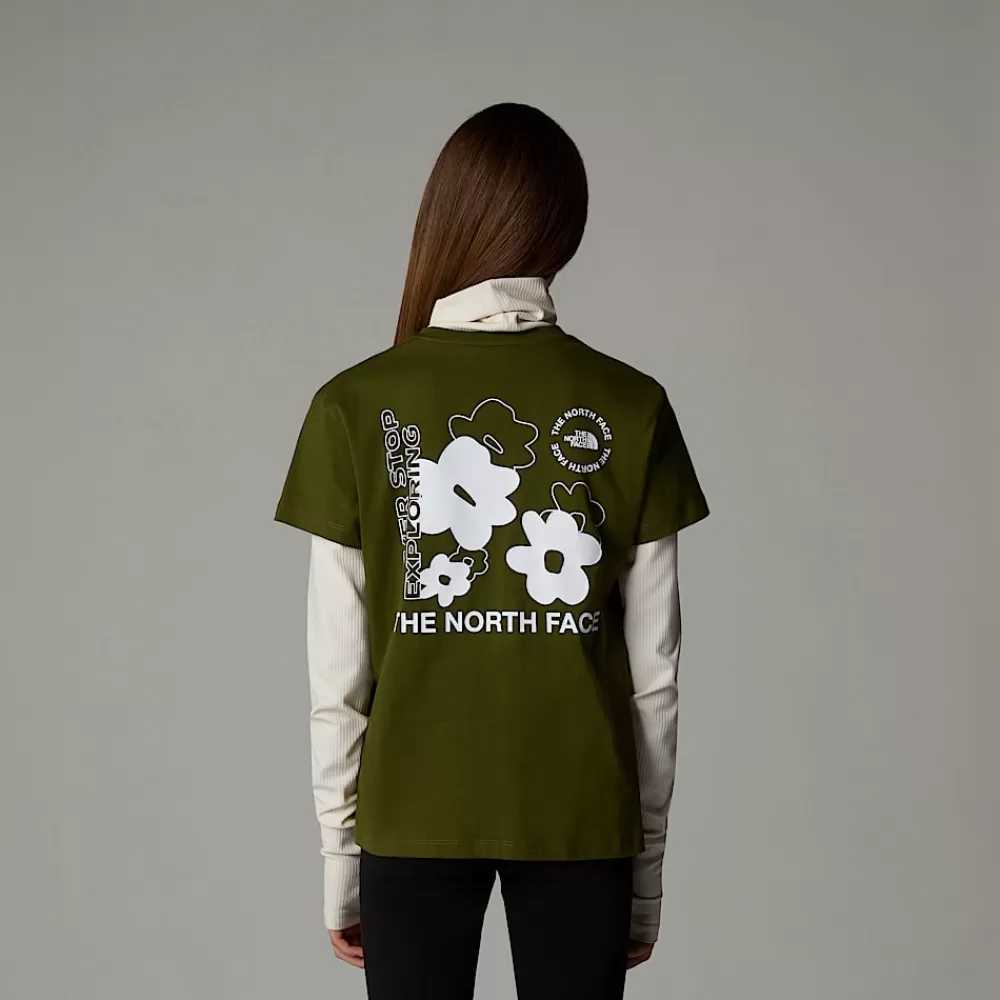 Best Sale The North Face Dziewczęcy Luźny T-shirt Z Grafiką Flower Forest Olive