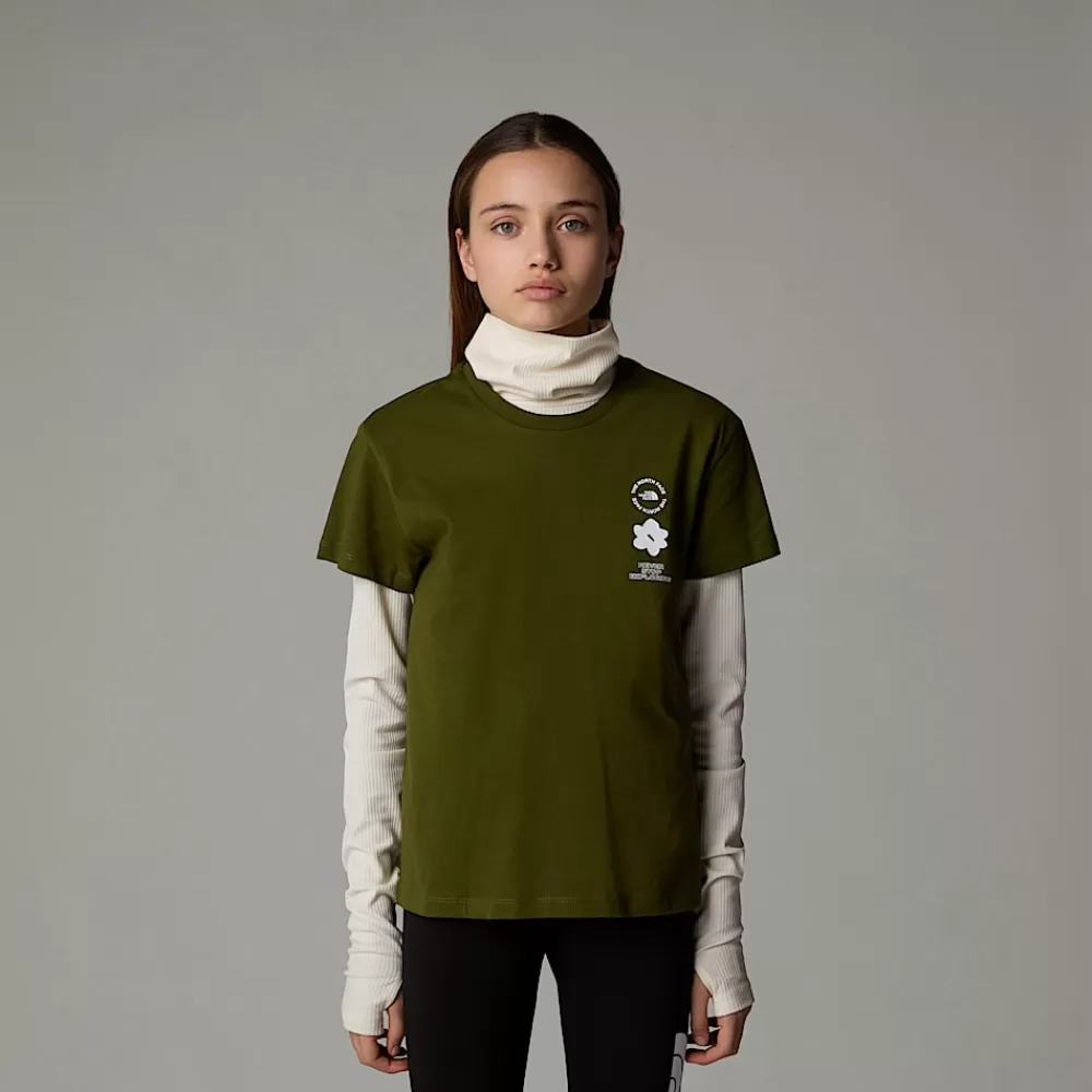 Best Sale The North Face Dziewczęcy Luźny T-shirt Z Grafiką Flower Forest Olive