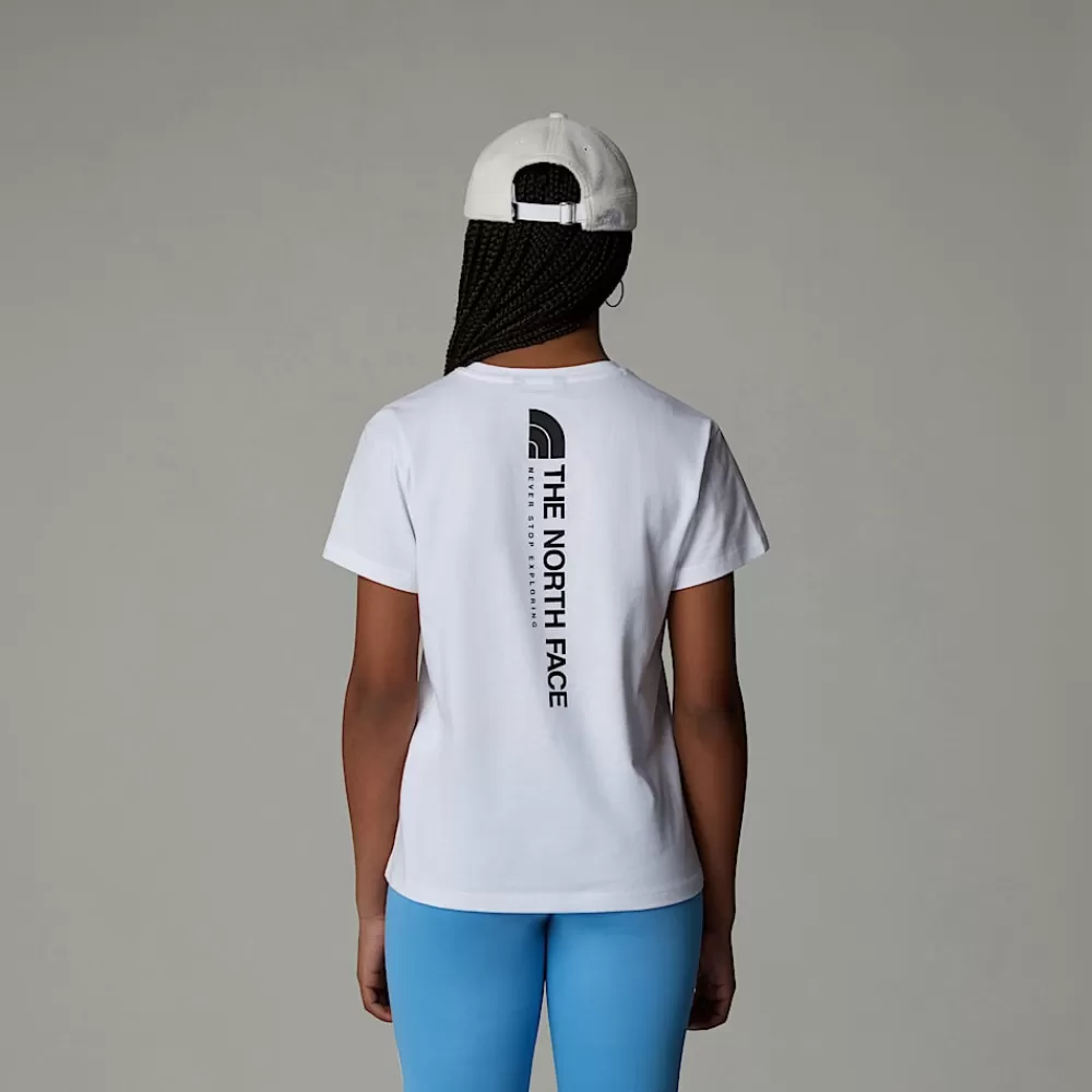 Discount The North Face Dziewczęcy Luźny T-shirt Z Pionową Grafiką TNF White