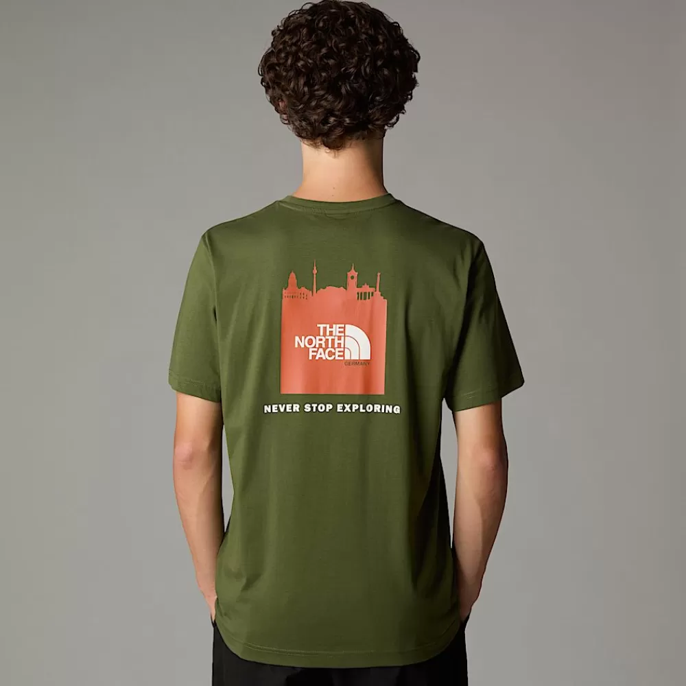 Flash Sale The North Face Męski T-shirt Germany Redbox Terrarium Green - Bombay Orange - White Dune