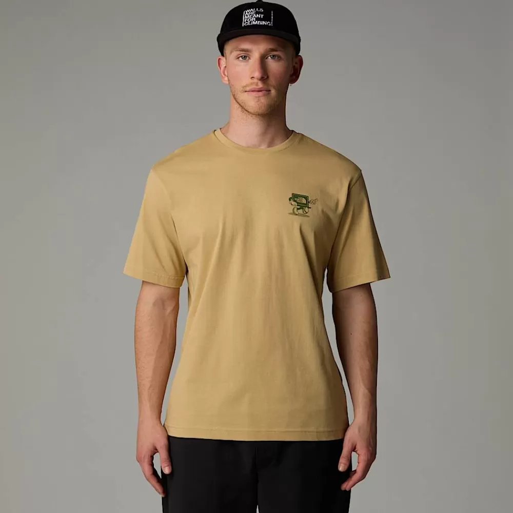 Hot The North Face Męski T-shirt O Luźnym Kroju Cartoon Khaki Stone - Terrarium Green