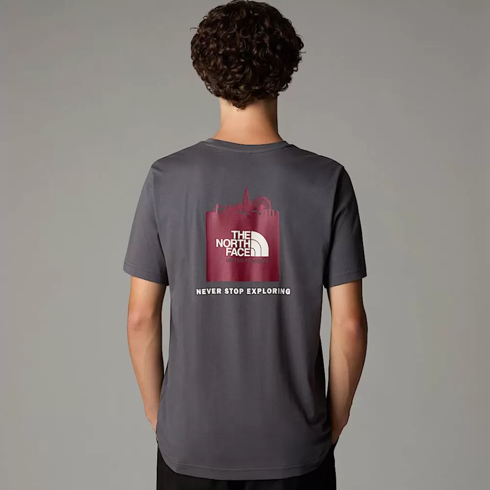 New The North Face Męski T-shirt UK Redbox Anthracite Grey - Beetroot - High Rise Grey